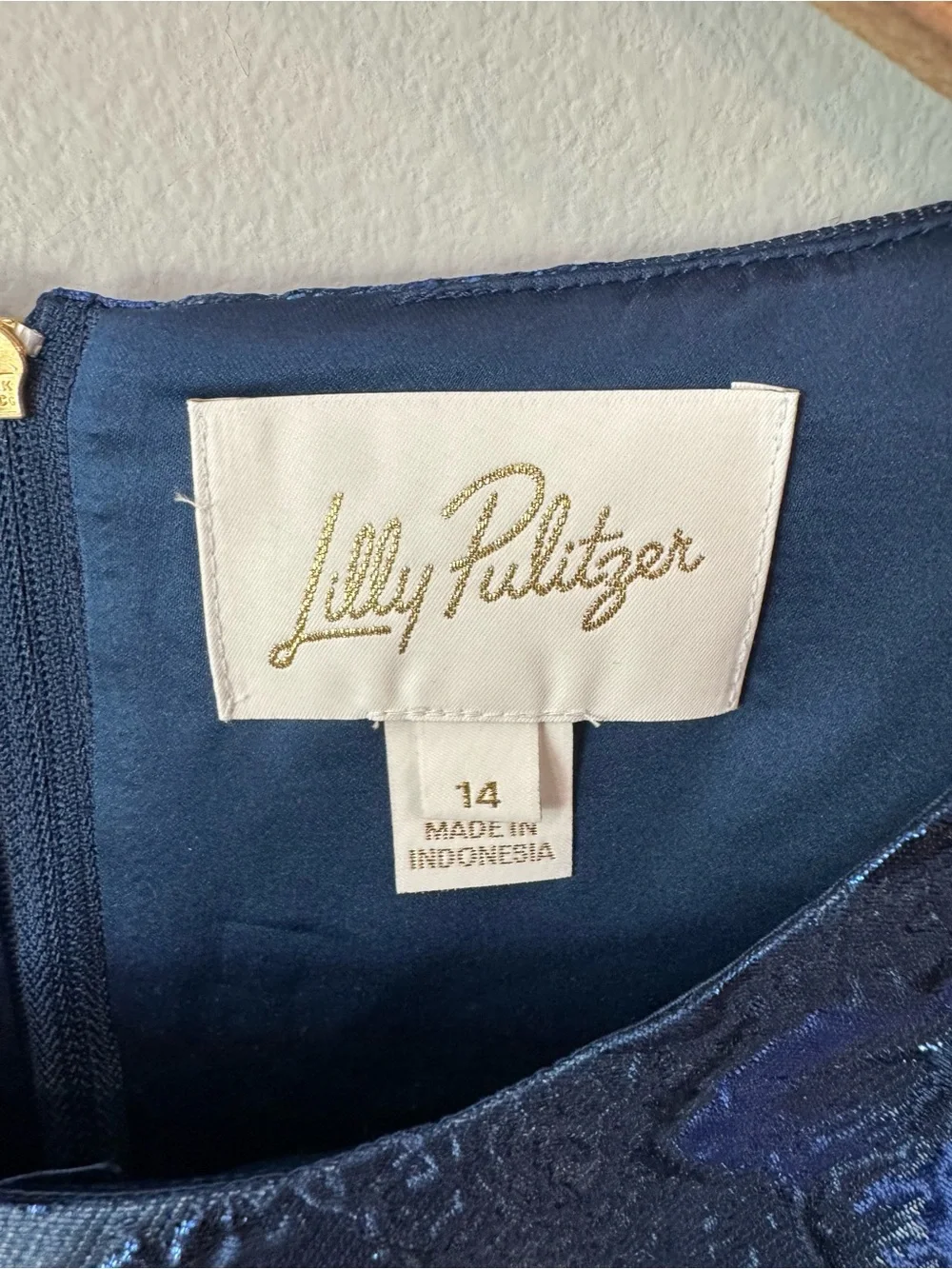 Lilly Pulitzer Royal Blue Brocade Puff-Sleeve Top Sz 14